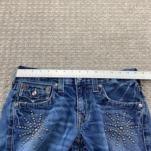 Vintage True Religion Jeans Women 29 Blue Denim Beaded Distressed Rip Ricky Pant - Picture 12 of 16